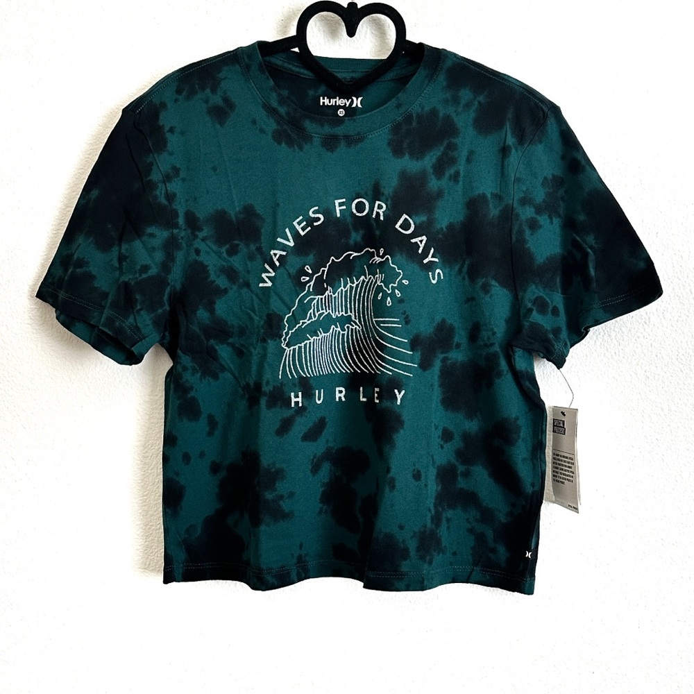 Hurley Green Tie-Dye Graphic Cropped Short Sleeve Cotton Tee Size XS